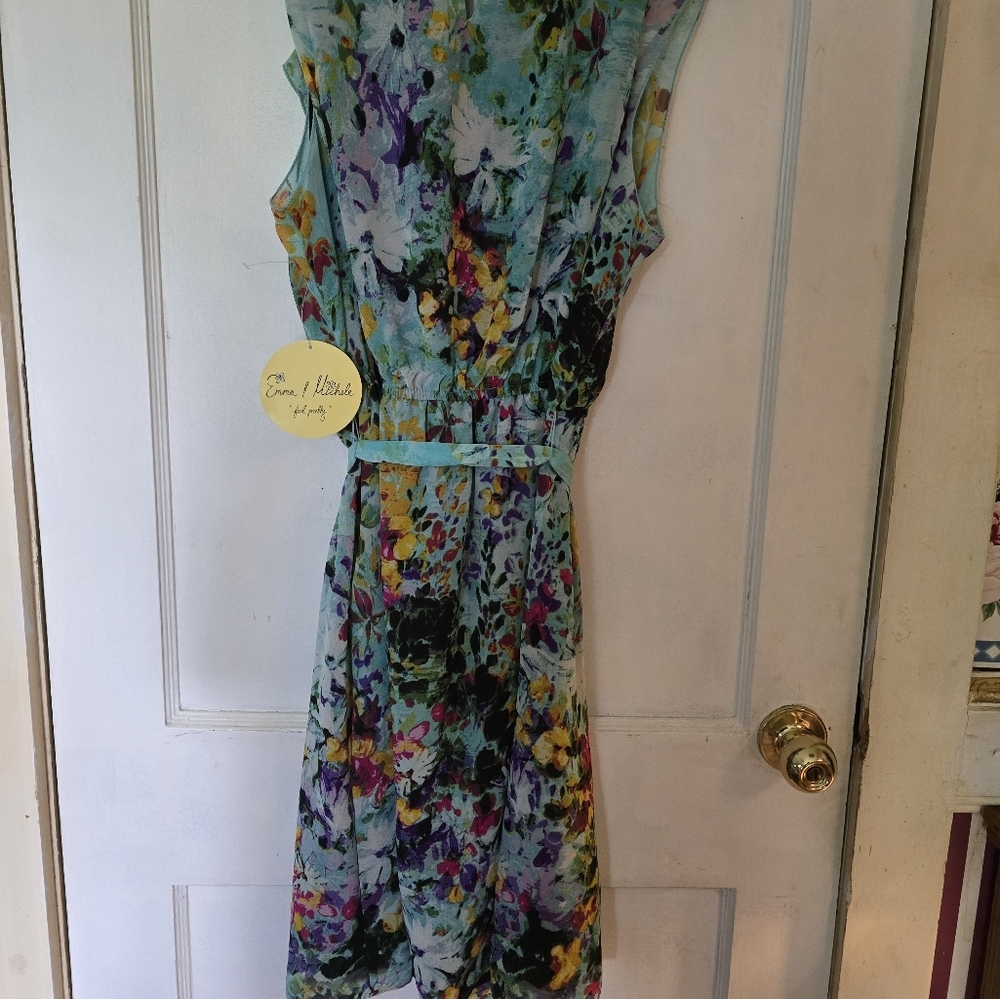 Emma & Michele Blue and Green Sleeveless Sundress - Picture 2 of 3